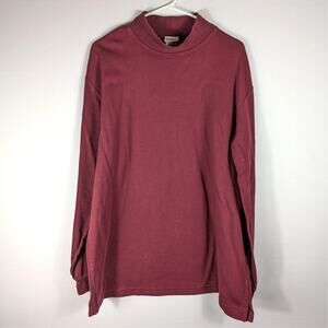 L.L. Bean Men’s XL Mock Neck Long Sleeve Shirt Maroon 100% Cotton Peru Casual